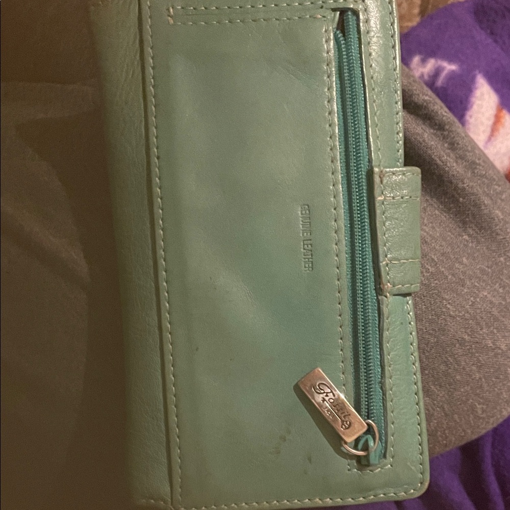 Fossil Teal Leather Wallet with Zipper